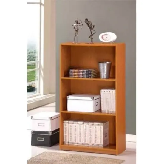 Modern Light Cherry Wooden 3-Tier Bookcase with Open Storage Shelves for Home or Office Use {2}