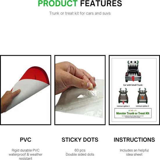 4E's Novelty Monster Trunk or Treat Car Decoration Kit &ndash; Huge Eye Monster Face with Teeth, Tongue, Horns, Waterproof PVC Outdoor Halloween Garage Door & Car SUV Decorations for Kids Party {3}