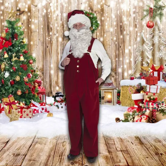 Burgundy Velvet Santa Overalls with Decorative Buckles, XL Size Christmas Costume Piece {2}