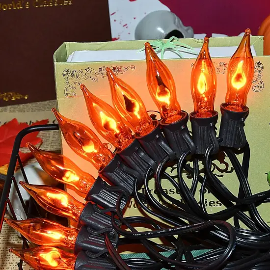 27.8Ft Fall Halloween Lights Orange Flickering String Lights {3}