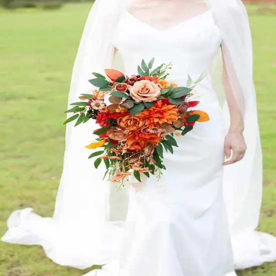 11" Burnt Orange Wedding Bouquet {2}