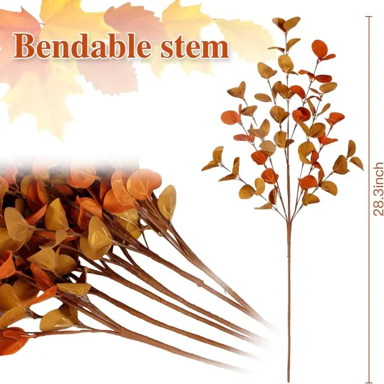 6 Pcs Artificial Eucalyptus Stems Fall Eucalyptus Leaves Autumn Leaf Branches Fall Decorations with Foam Fall Leaves for Home Floral Arrangement Autumn Festival Thanksgiving Decor {2}