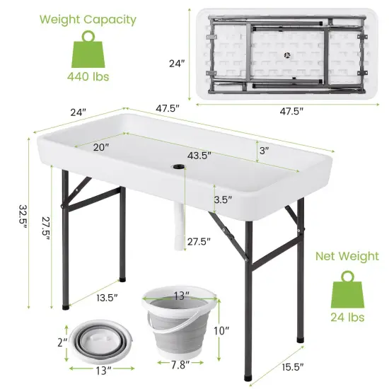 Costway 4 Foot Party Ice Cooler Folding Table Plastic with Matching Skirt Black/White {3}