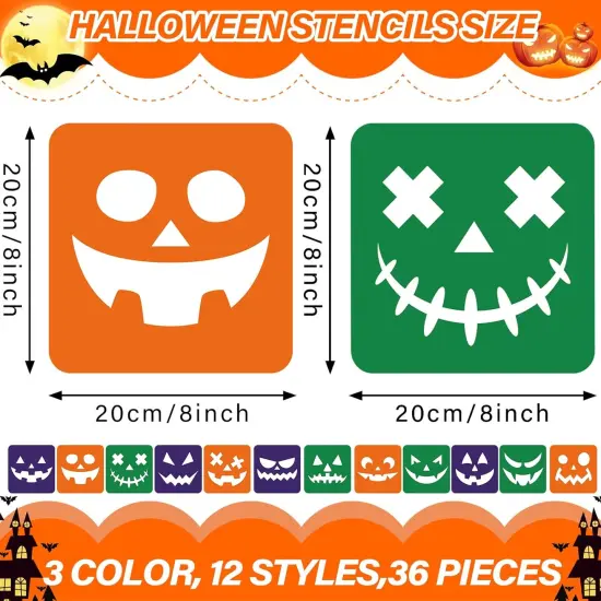 36Pcs Halloween Pumpkins Drawing Stencils - 8 Inch {2}