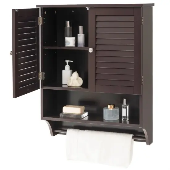 Wall-Mounted Bathroom Medicine Cabinet with Louver Doors and Towel Bar Grey {8}