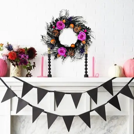 22 Inch Halloween Wreaths with Pumpink Rose Skeleton {5}