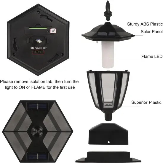 2 Pack - Solar Flame Post Cap Lights Outdoor, Halloween Flickering Purple Flame {5}