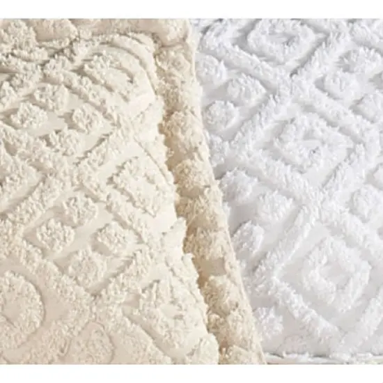 Full Size Cotton Chenille Bedspread with Diamond Pattern and 2-Inch Fringe for Bedroom White {2}