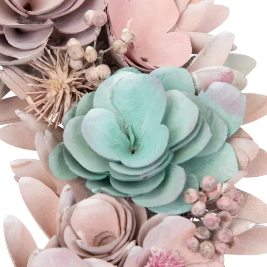 Northlight Wooden Floral Artificial Spring Wreath with Thistles- 13.5" - Pink and Blue {7}