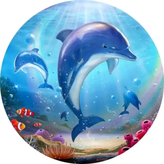 Dolphins in The Sea Ceramic Car Coaster Set 2.56" (2 Pack) {1}