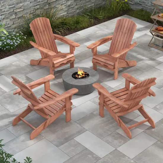 Costway Folding Adirondack Chair Set of 1/4 with High Backrest & Wide Armrests Wooden Brown {2}