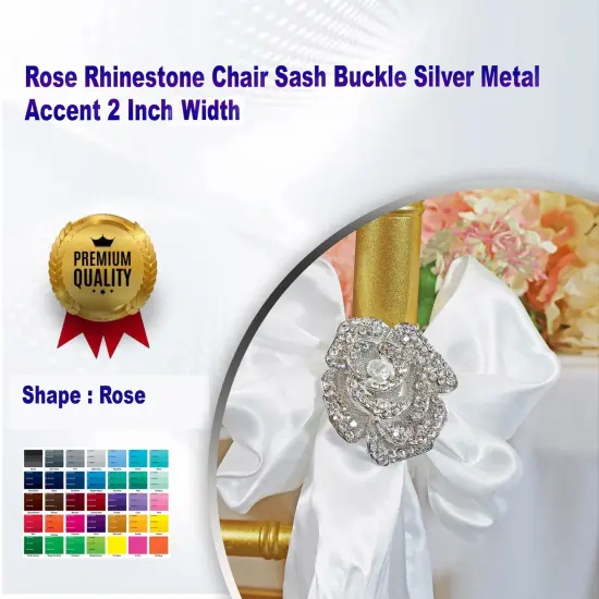 Rose Rhinestone Chair Sash Buckle Silver Metal Accent 2 Inch Width {1}