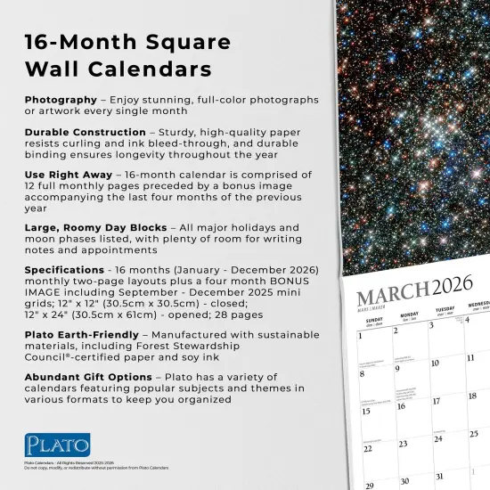 Outer Space | 2026 12 x 24 Inch (Hanging) Monthly Square Wall Calendar | Foil Stamped Cover {6}