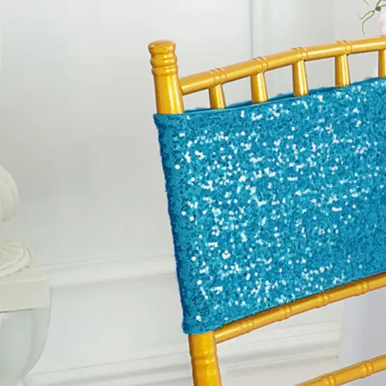 10 Pieces Shimmering Turquoise Sequin Spandex Chair Bands 7 x 13 Inches {5}