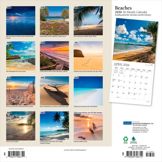 Beaches | 2026 12 x 24 Inch (Hanging) Monthly Square Wall Calendar | Foil Stamped Cover {2}