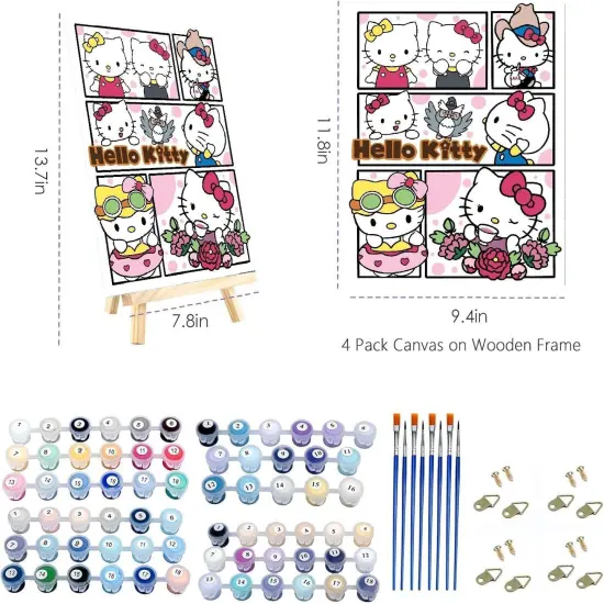 Paint by Numbers Kit for Adults Framed Canvas, 4 Pack with Wooden Easel,Paint by Numbers for Kids Ages 8-12, Cartoon DIY Acrylic Landscape Oil Painting Arts Crafts, 9.45x11.8inch {4}