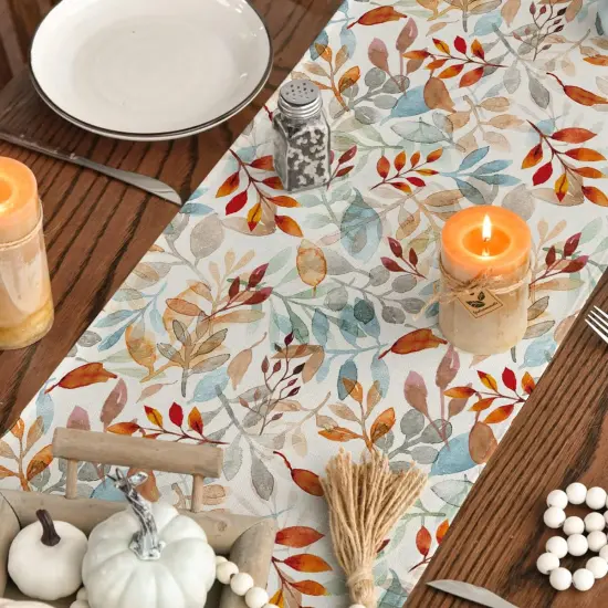 Beige Eucalyptus Leaves Fall Table Runner {4}