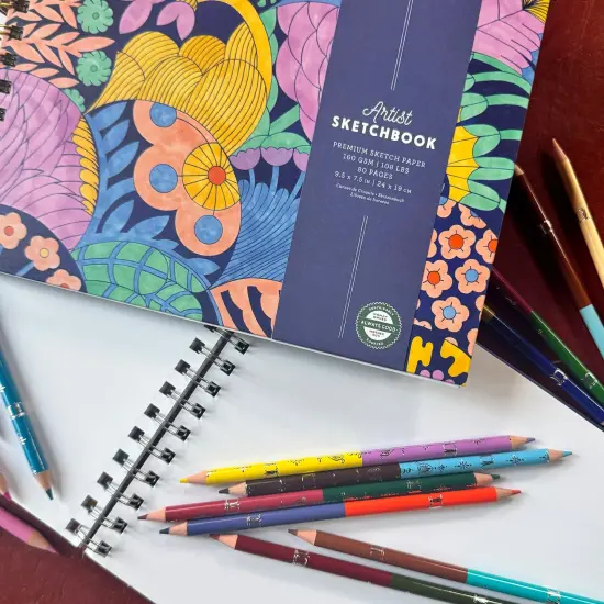 eeBoo Piece & Love: Double-Sided Colored Pencils - Cecilia's - 25pc - 50 Color Set, Silver Foil Design, Floral Storage Tube, Artist-Quality, Adults {6}