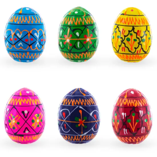 Set of 6 Mini Geometric Ukrainian Pysanky Wooden Easter Eggs 1.6 Inches {1}