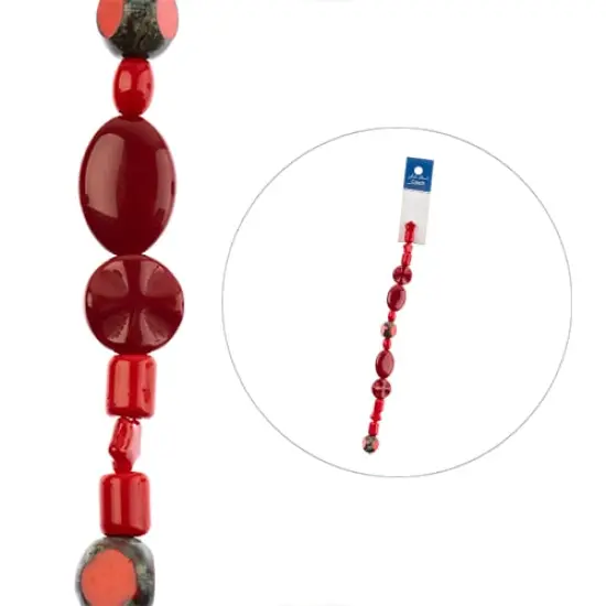 John Bead 7" Assorted Shape Czech Glass Bead Strand Roses are Red {2}