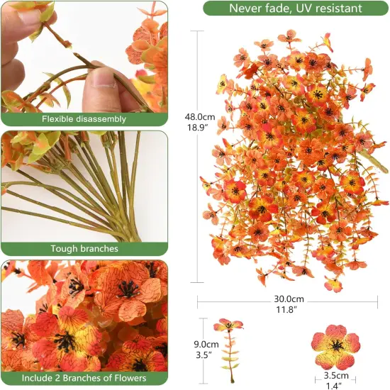 2Pcs Artificial Fall Mums Flowers - Red Orange {2}