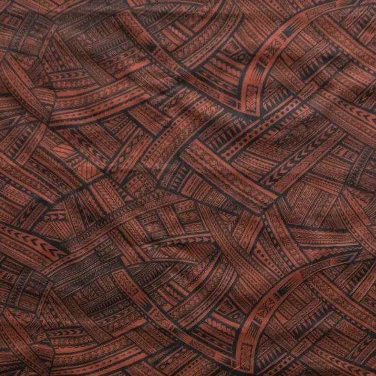 1 Yard Traditional Polynesian Tattoo Design Polyester Fabric for Apparel Projects 60 Inch Width Brown {1}