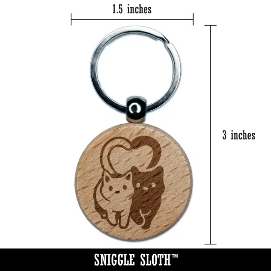 Cat Couple Heart Tails Cute Engraved Wood Round Keychain Tag Charm {2}