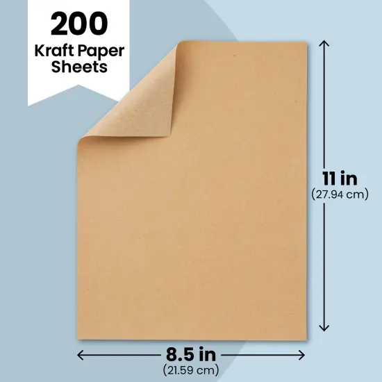 200 Pack Brown Craft Paper for DIY Projects, Classroom, Letter Size Kraft Paper Material Sheets, 130gsm (8.5 x 11 In) {6}