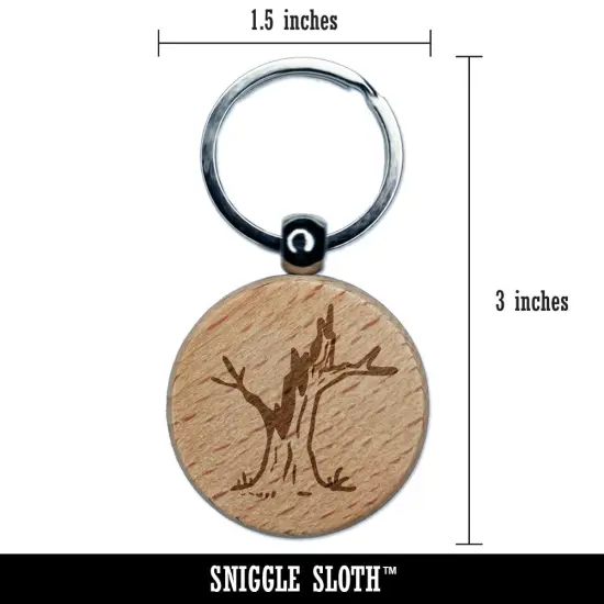 Dead Tree Stump Wood Engraved Wood Round Keychain Tag Charm {2}