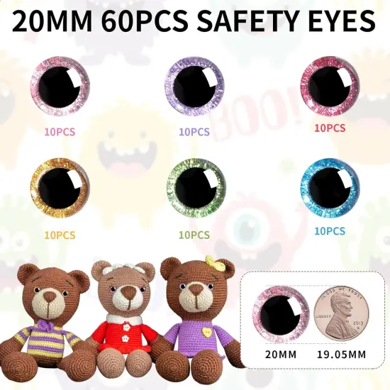 120pcs 20mm 3D Glitter Plastic Safety Eyes for Amigurumi {2}
