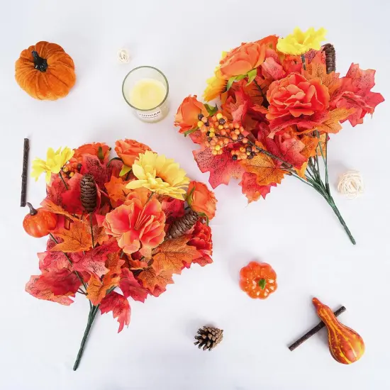 2 Bundles Fall Flowers - Orange Red {3}