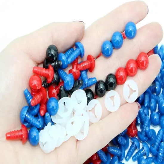 600Pcs 10mm Plastic Safety Eyes Craft Eyes and Washers (Red+Blue+Black) {3}
