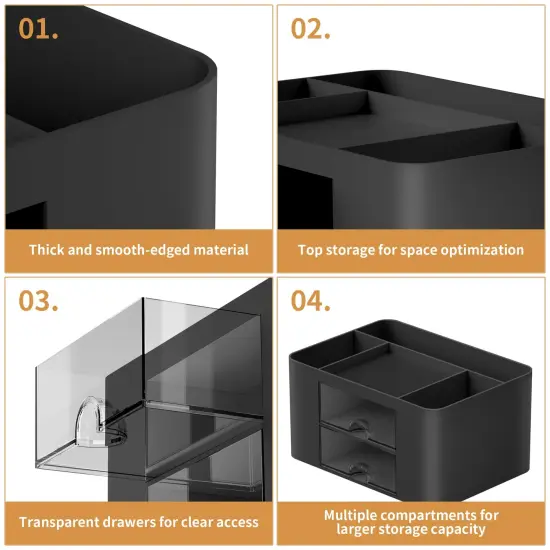 Marbrasse Pen Organizer with 2 Drawer, Multi-Functional Pencil Holder for Desk, Desk Organizers and Accessories with 5 Compartments + Drawer for Office Art Supplies (Black) {3}