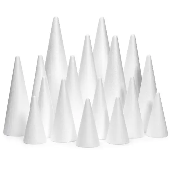 18 Pack Foam Cones for Crafts, 5 Assorted Sizes for Trees, Holiday Decorations, Handmade Gnomes (White, 4,6,8,10,12") {1}