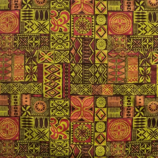 1 Yard Traditional Polynesian Tapa Design Fabric, 100% Polyester, 60 Inches Width Red {6}