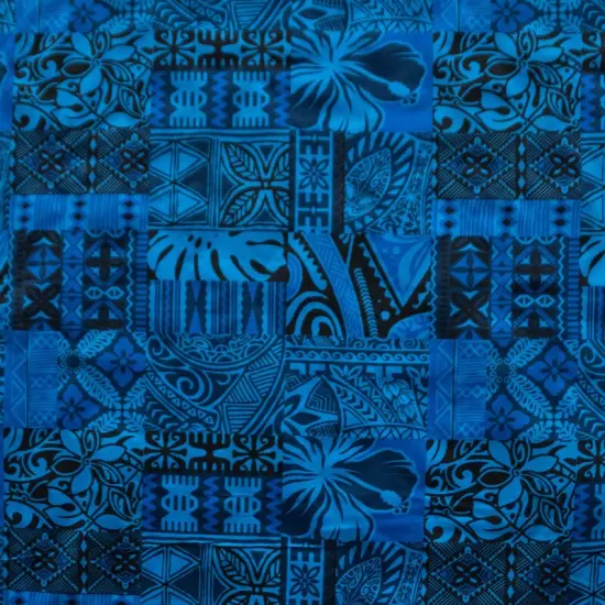 1 Yard Traditional Polynesian Tapa Print Soft Polyester Fabric 60 Inch Width Blue {1}