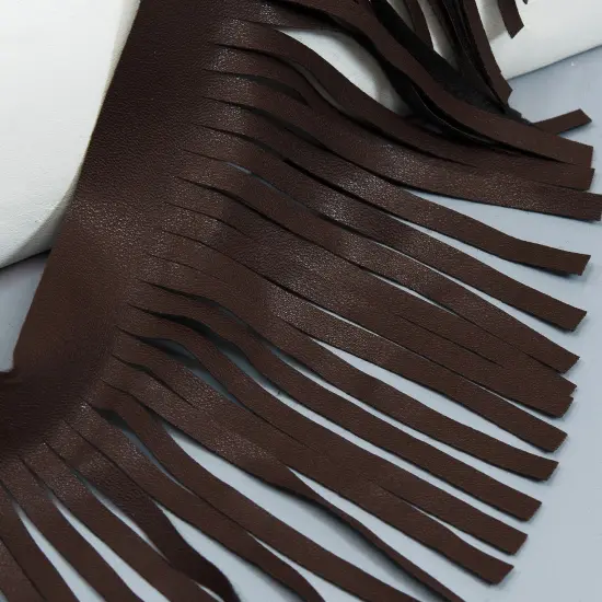 5 Yards of 4" Matte Finish Vegan Leather Fringe Trim | 5 yard cut Brown {5}