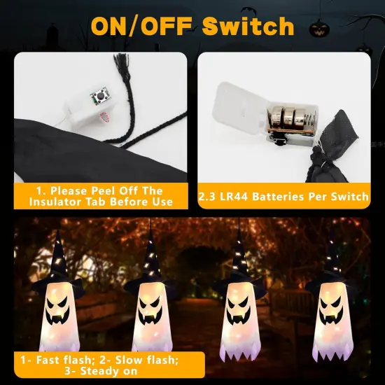 4Pcs Ghost Witch Hat Halloween String Lights - Warm White {4}