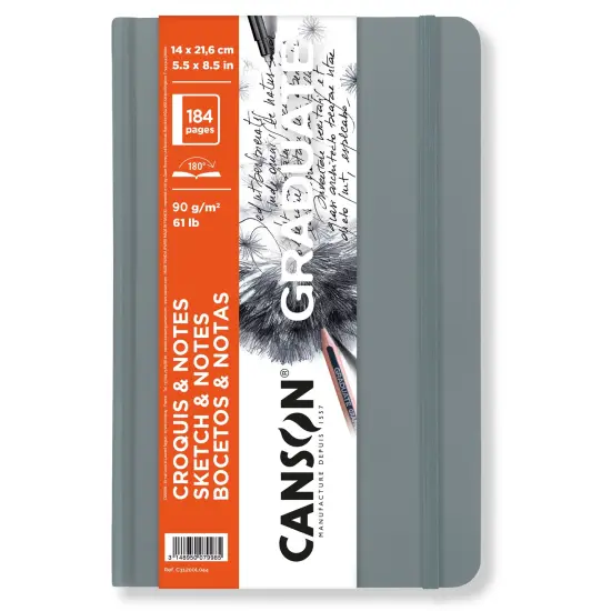 Canson Graduate Sketch & Notes Hardcover Book Grey 5.5"x8.5"-92 sheets {1}