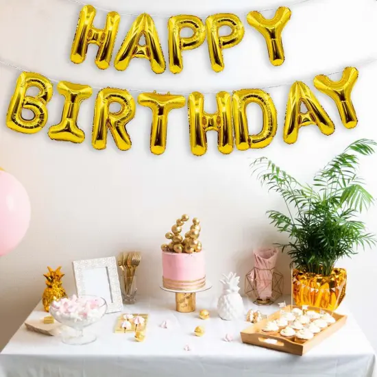 Gold Happy Birthday Balloons Banner 16 Inch {5}