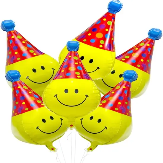 6 Pack Smile Face Balloons With Hat {1}
