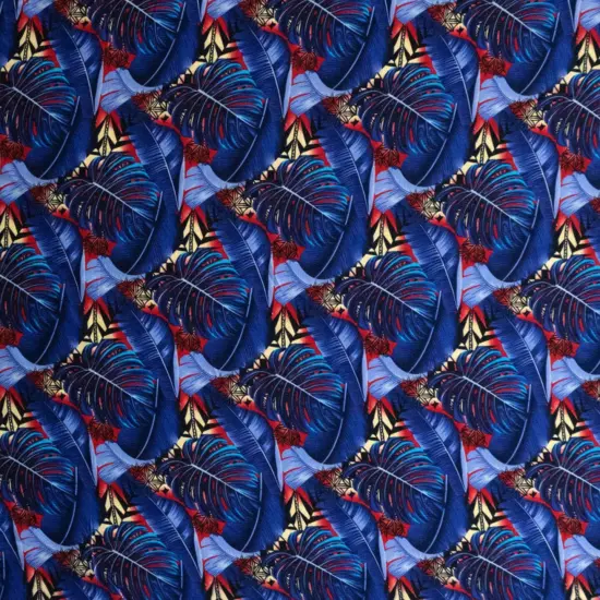 1 Yard Split & Banana Leaf with Traditional Tribal Design Rayon Poplin Fabric 44/45" Wide Red & Green {2}