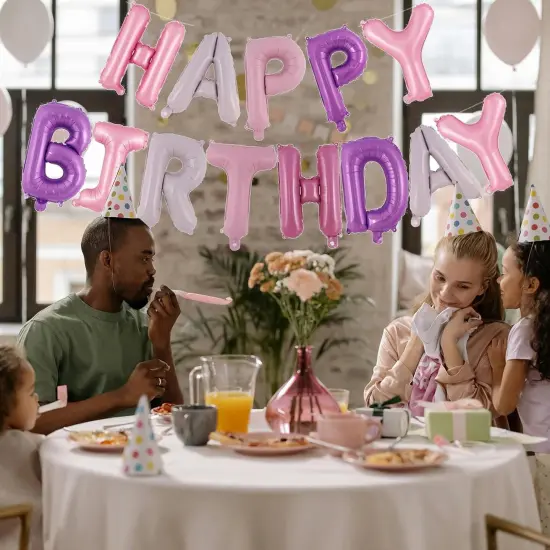Happy Birthday Balloons Banner - Purple Pink {4}