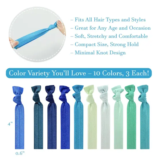 Wrapables No Crease Ouchless Elastic Ribbon Hair Ties Ponytail Holders (Set of 30), Cool {2}