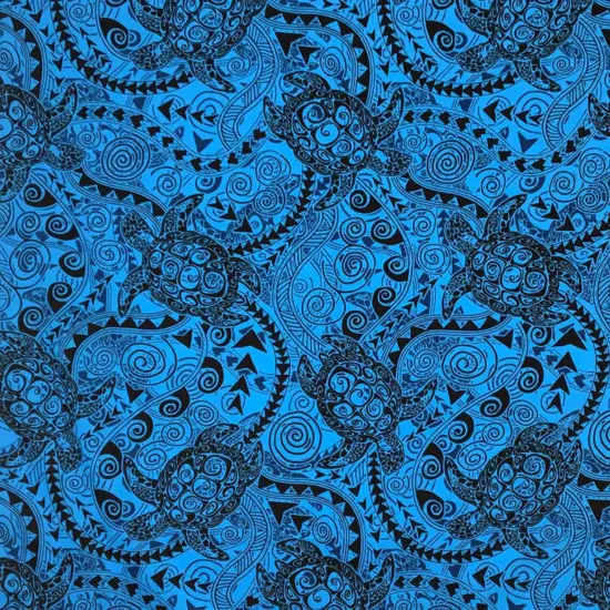 1 Yard Tiki Turtle All Over Cotton Fabric, 45 inches Width BLUE {5}