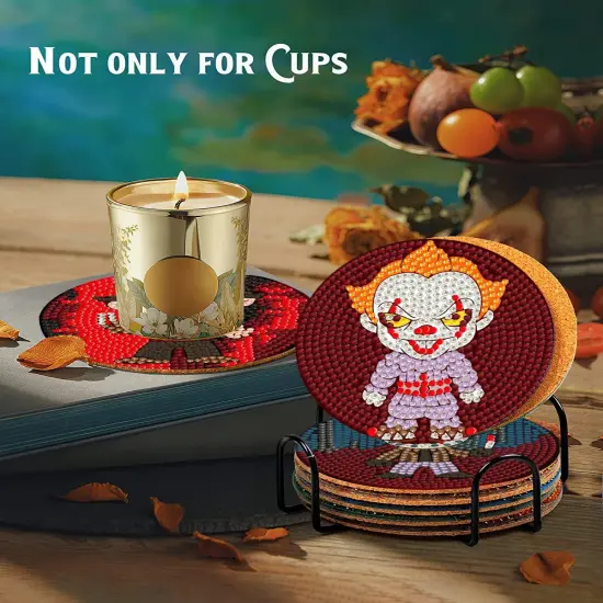8Pcs Diamond Painting Coasters with Holder,DIY Halloween Life Coaster {3}
