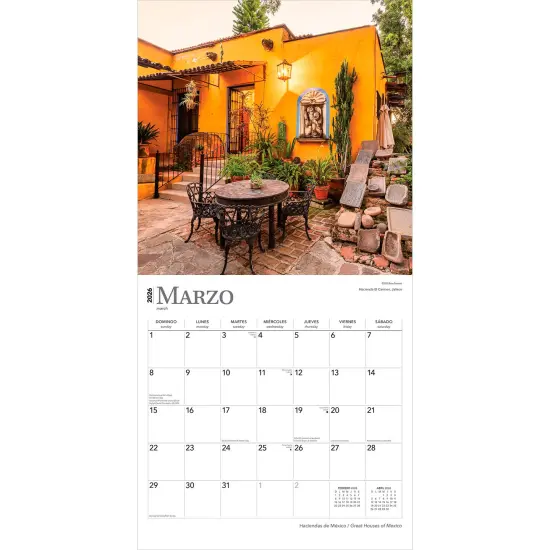 Haciendas de Mexico | Great Houses of Mexico | 2026 12 x 24 Inch (Hanging) Monthly Square Wall Calendar | English/Spanish Bilingual | Plastic-Free {3}
