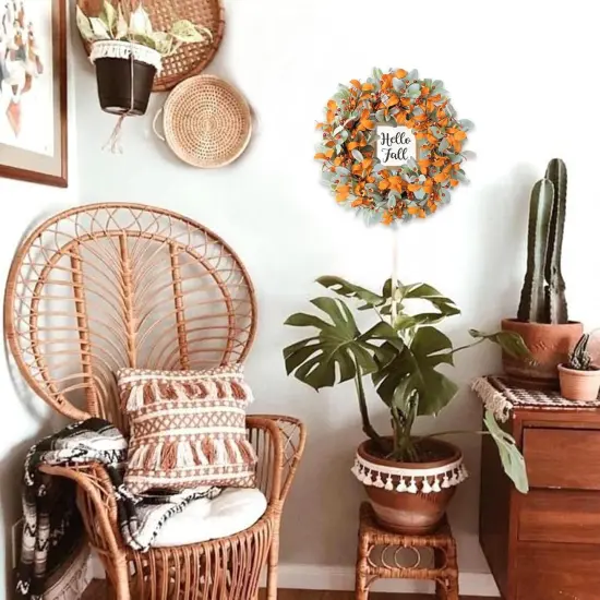 22'' Fall Wreath with Hello Fall Sign {4}