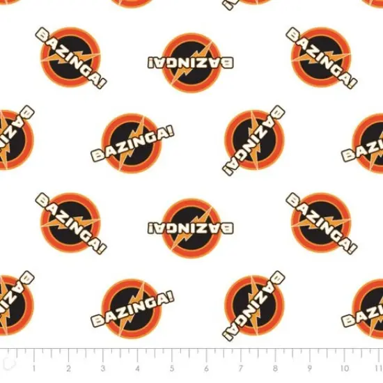 The Big Bang Theory Collection - Bazinga White Licensed Cotton Fabric by the Yard {1}
