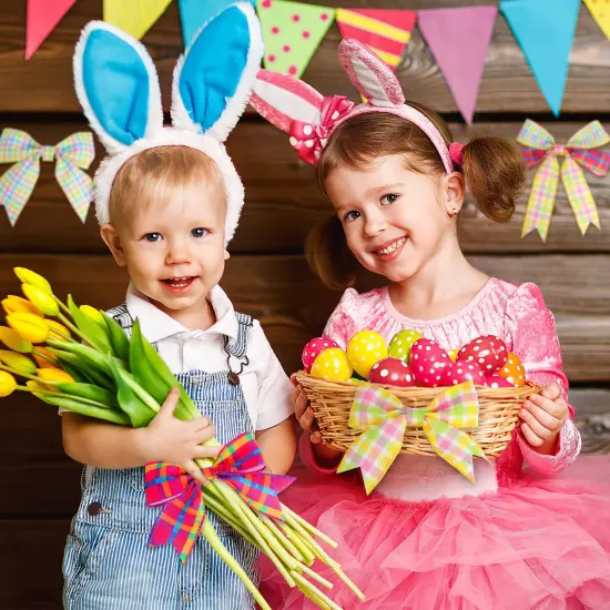 15 Yards Easter Plaid Ribbon 3 Roll 2 Inch Pastel Wired Ribbon Spring Gingham Fabric Ribbon for Gift Wrapping DIY Craft Birthday Wedding Baby Shower {4}